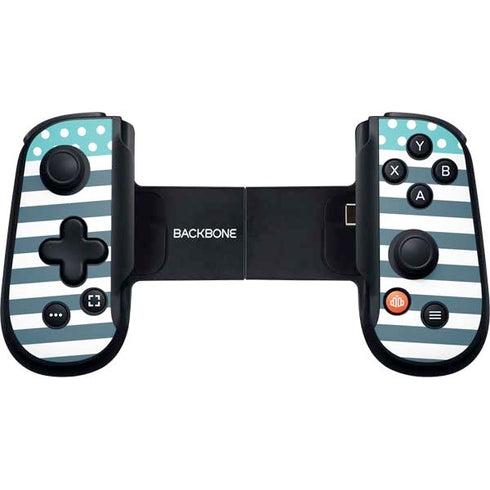 Polka Dots and Stripes Heart in Blue Backbone One for iPhone Game Controller Skin